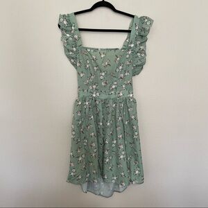 NWT shein green floral tie back romantic dress sz.L